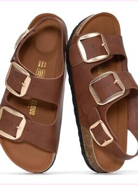 Genuine Leather Ankle Strap Flatform Sandals - Lightweight Non Slip Memory Foam